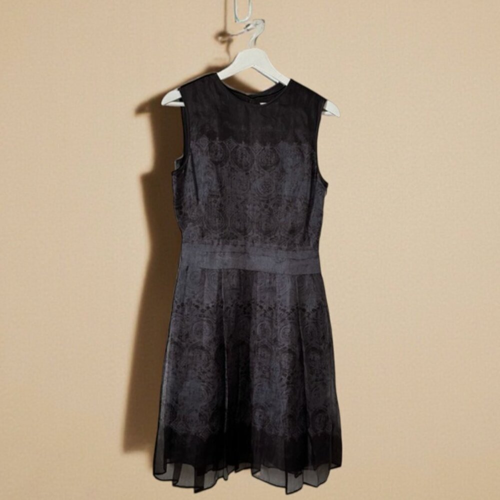 Leon Max 100% Silk Fit & Flare Cocktail Dress Black Gray Sleeveless Size 2